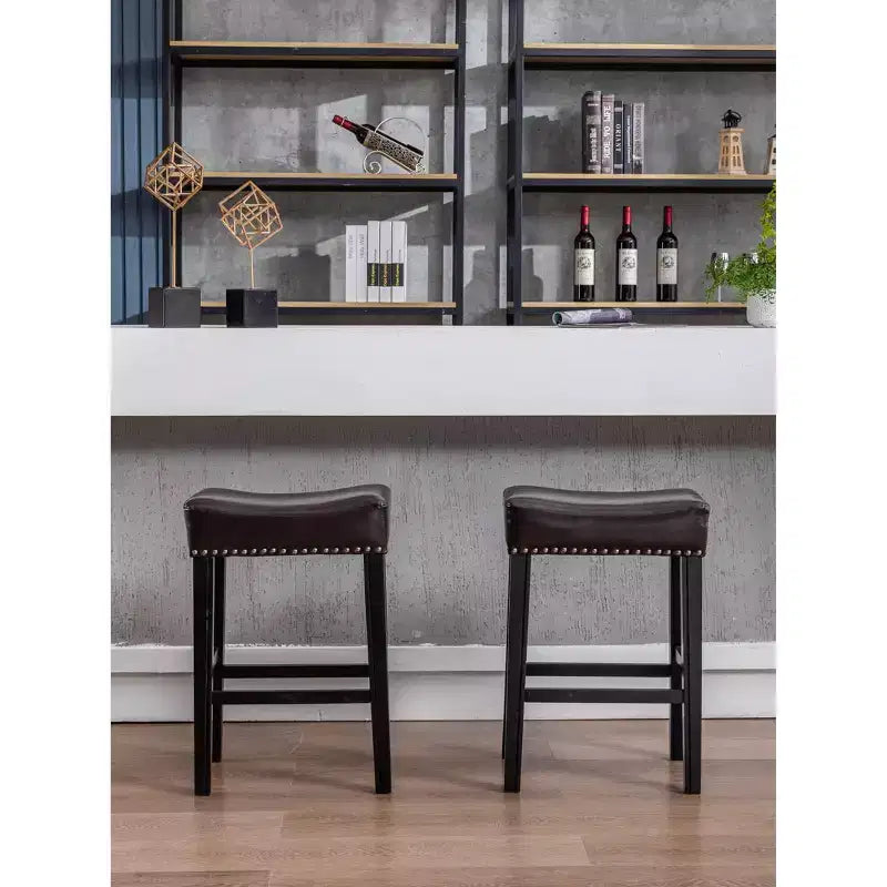 TROPOW Tabourets de bar en cuir PU 26 po, Tabourets de bar modernes avec garniture cloutée en selle, Chaises d'îlot, Tabourets de comptoir sans dossier rembourrés