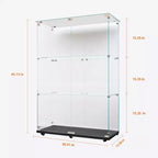 MAYEERTY Vitrine en verre trempé, armoire de rangement pour vin, dessus en verre trempé avec bande lumineuse LED pour chambre, couloir, bureau, noir