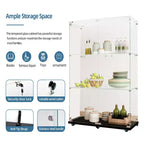 MAYEERTY Vitrine en verre trempé, armoire de rangement pour vin, dessus en verre trempé avec bande lumineuse LED pour chambre, couloir, bureau, noir