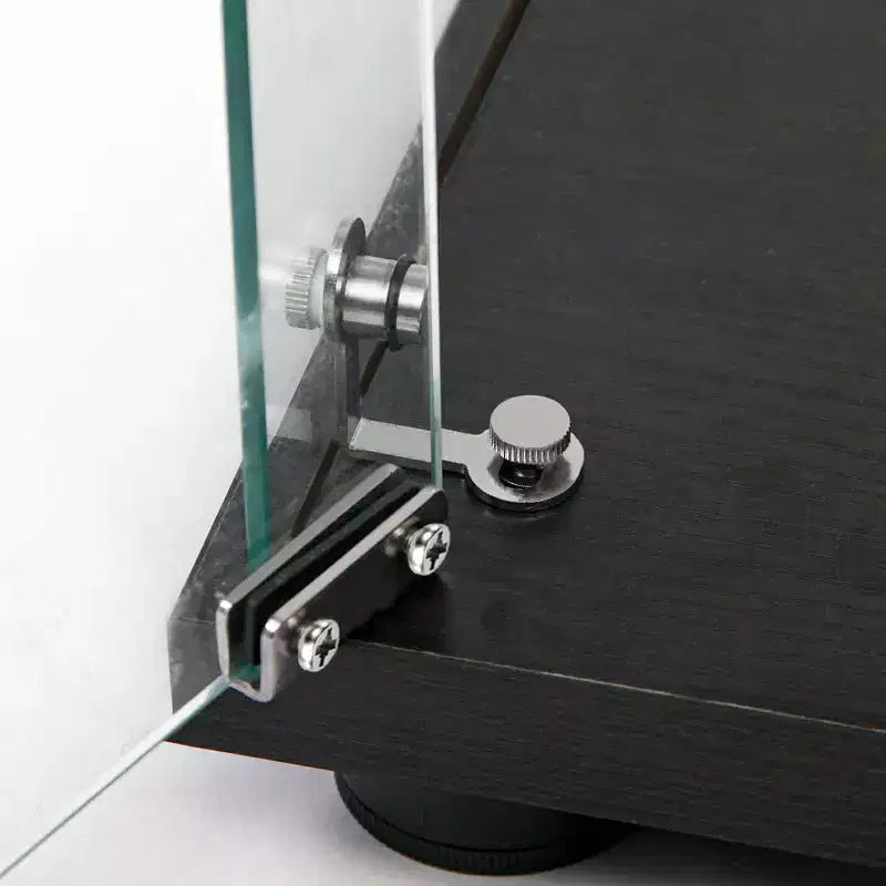 MAYEERTY Vitrine en verre trempé, armoire de rangement pour vin, dessus en verre trempé avec bande lumineuse LED pour chambre, couloir, bureau, noir