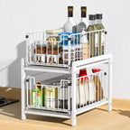 Organisateur de placard, tiroir coulissant - Étagère de rangement coulissante et empilable à 2 niveaux pour cuisine, salle de bain, blanc
