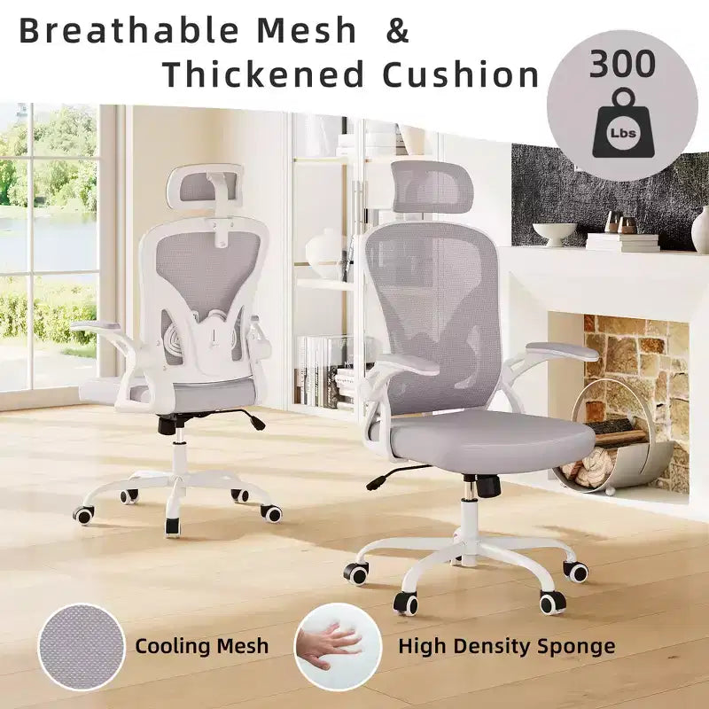 Chaise de bureau ergonomique MAYEERTY - Avec appui-tête, accoudoirs relevables et support lombaire réglable (Gris)