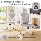 Chaise de bureau ergonomique MAYEERTY - Avec appui-tête, accoudoirs relevables et support lombaire réglable (Gris)