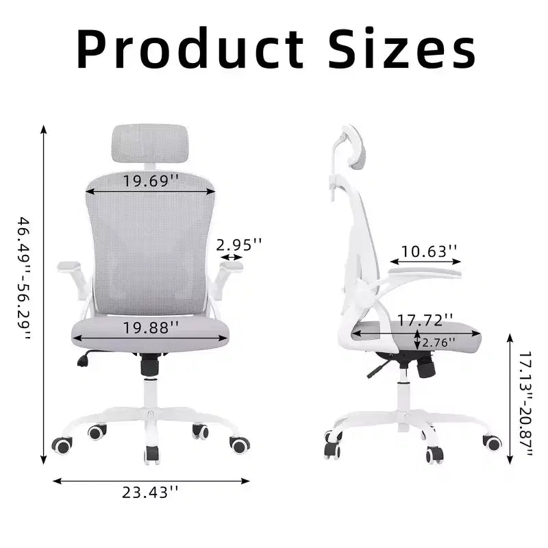 Chaise de bureau ergonomique MAYEERTY - Avec appui-tête, accoudoirs relevables et support lombaire réglable (Gris)