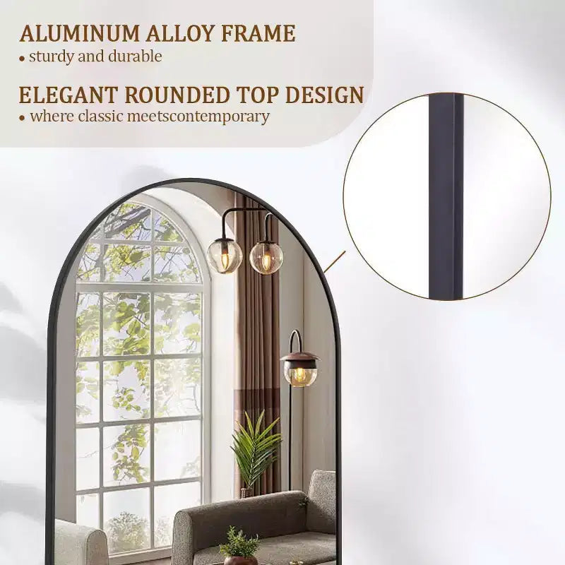 Miroir pleine longueur 57x22, miroirs muraux à suspendre ou à poser, miroir sur pied à corps entier avec arche pour chambre à coucher, dressing, noir