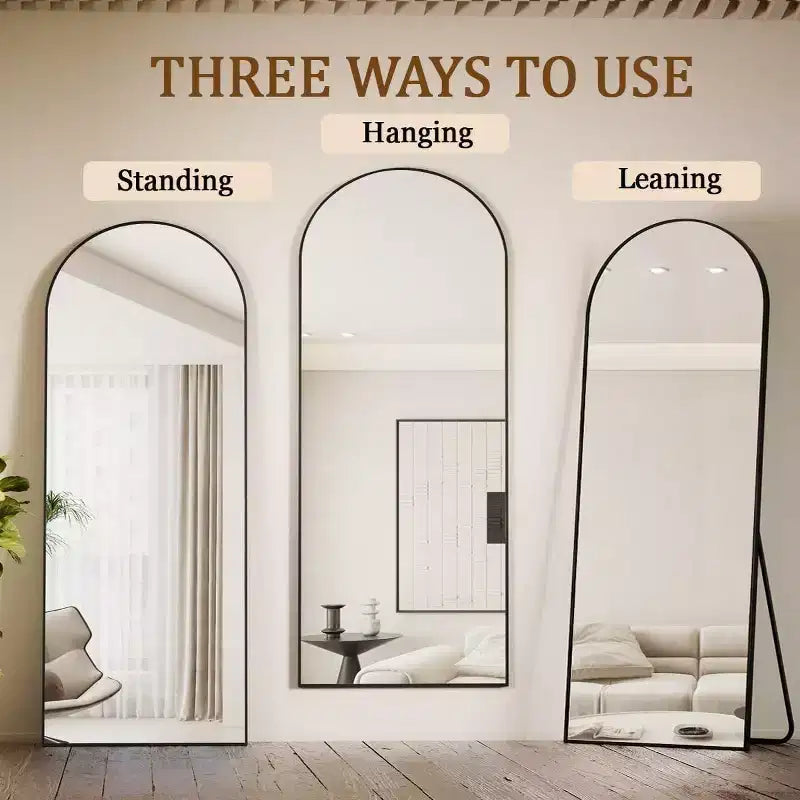 Miroir pleine longueur 57x22, miroirs muraux à suspendre ou à poser, miroir sur pied à corps entier avec arche pour chambre à coucher, dressing, noir