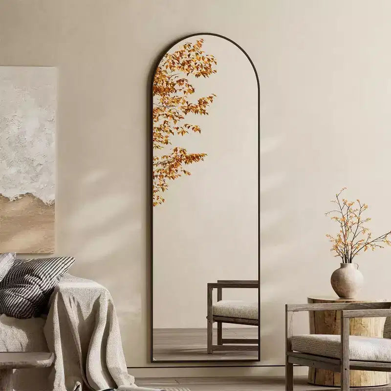 Miroir pleine longueur 57x22, miroirs muraux à suspendre ou à poser, miroir sur pied à corps entier avec arche pour chambre à coucher, dressing, noir