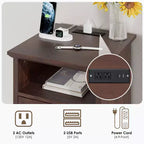 Hommpa Table de Chevet Moderne Rustique avec Station de Recharge, 2 Tiroirs et Rangement