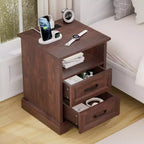 Hommpa Table de Chevet Moderne Rustique avec Station de Recharge, 2 Tiroirs et Rangement