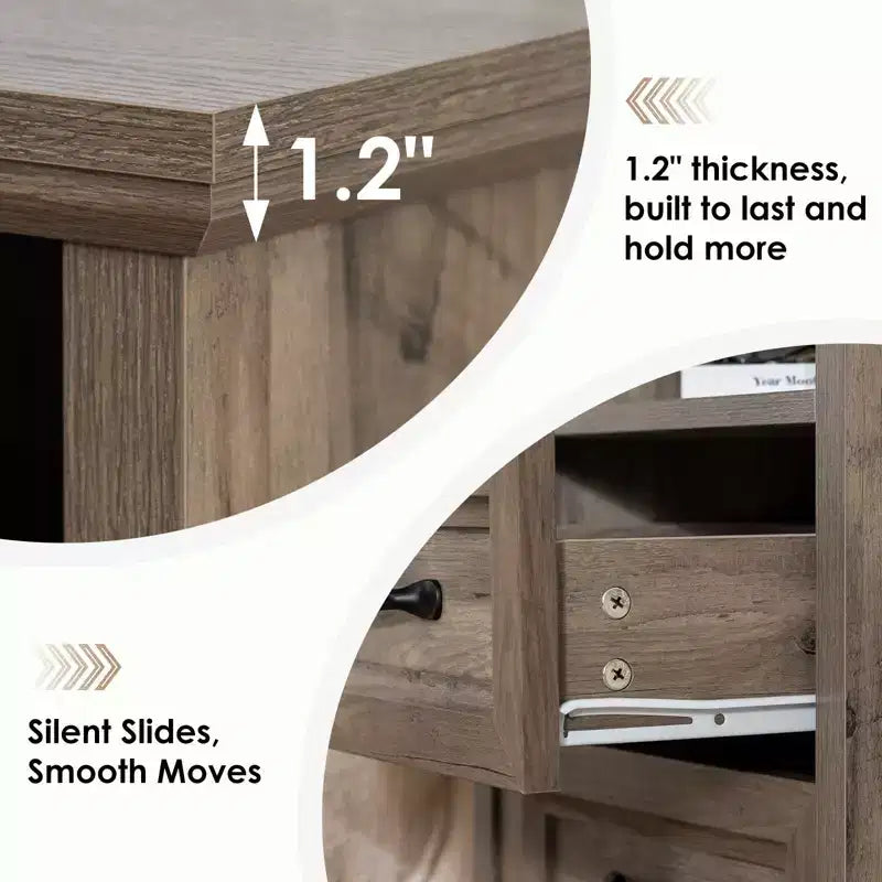 Hommpa Table de Chevet Moderne Rustique avec Station de Recharge, 2 Tiroirs et Rangement