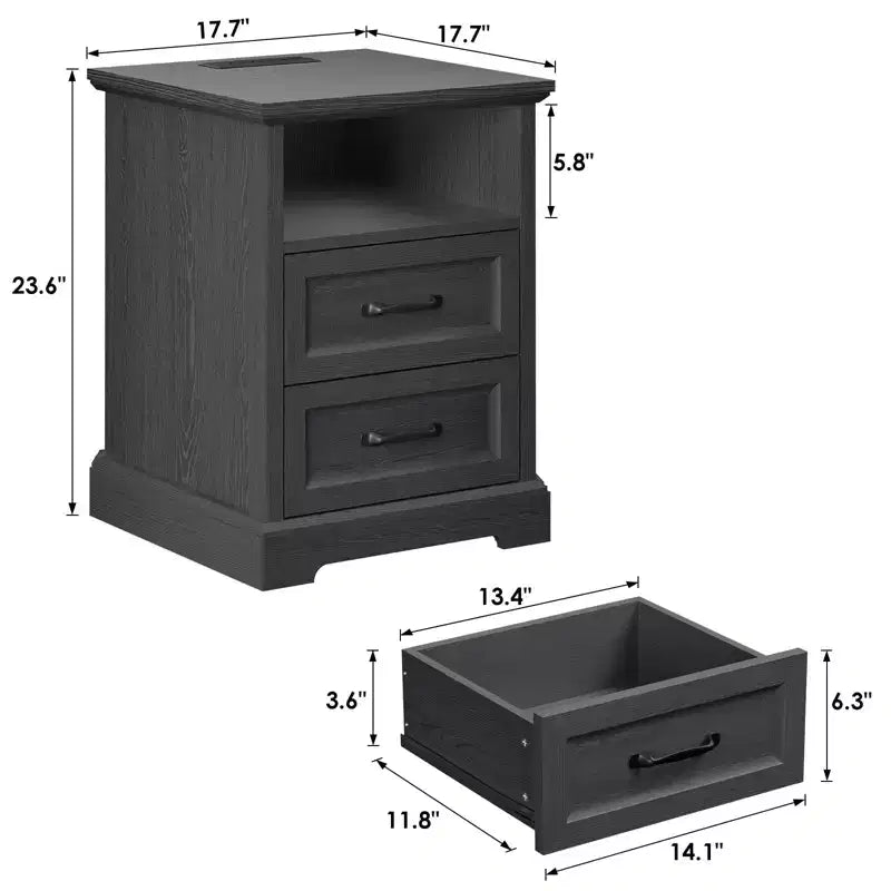 Hommpa Table de Chevet Moderne Rustique avec Station de Recharge, 2 Tiroirs et Rangement