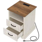 Hommpa Table de Chevet Moderne Rustique avec Station de Recharge, 2 Tiroirs et Rangement