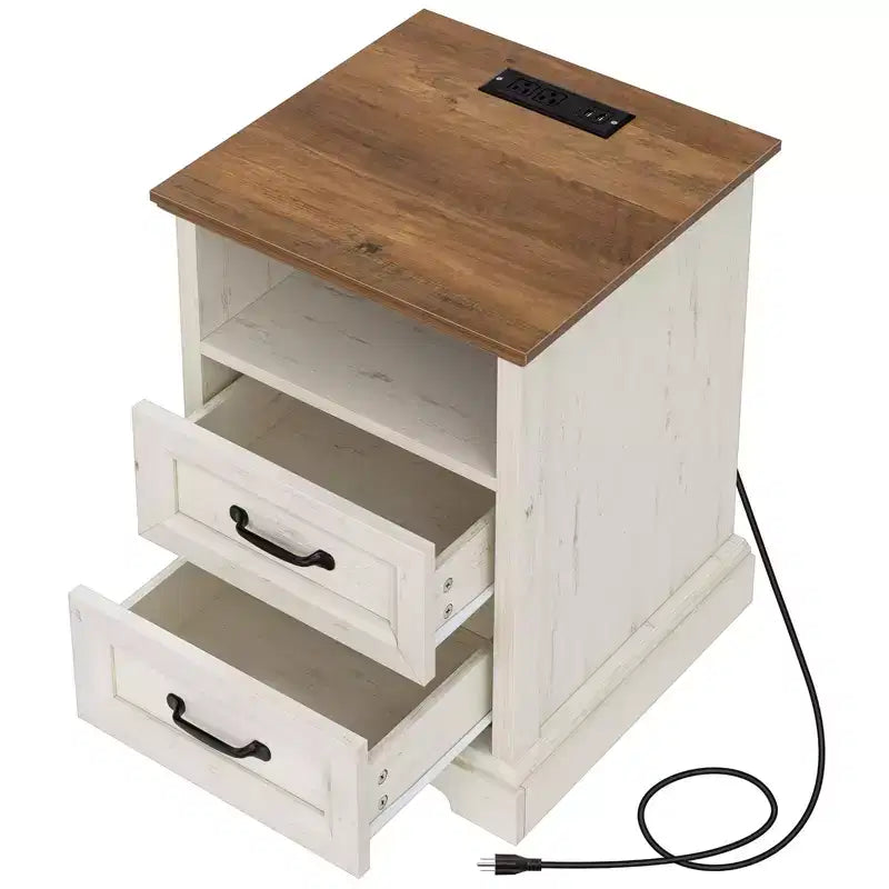 Hommpa Table de Chevet Moderne Rustique avec Station de Recharge, 2 Tiroirs et Rangement