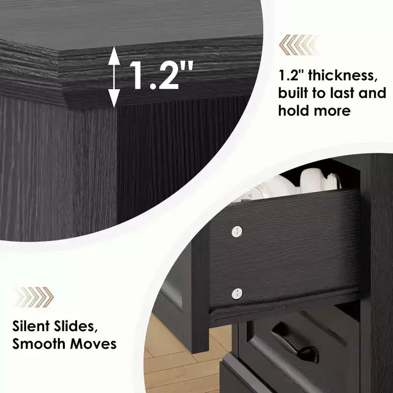 Hommpa Table de Chevet Moderne Rustique avec Station de Recharge, 2 Tiroirs et Rangement