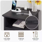 Hommpa Table de Chevet Moderne Rustique avec Station de Recharge, 2 Tiroirs et Rangement