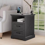 Hommpa Table de Chevet Moderne Rustique avec Station de Recharge, 2 Tiroirs et Rangement
