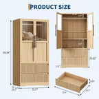 Armoire de chambre Acekool, Panneaux MDF et PB, Portes à panneaux de verre ondulé, Tringle de suspension, 2 Tiroirs, Étagères, Ton bois naturel