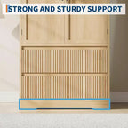 Armoire de chambre Acekool, Panneaux MDF et PB, Portes à panneaux de verre ondulé, Tringle de suspension, 2 Tiroirs, Étagères, Ton bois naturel