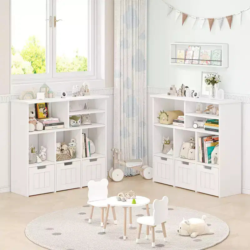 Organiseur de rangement pour jouets, bibliothèque pour enfants avec 3 tiroirs amovibles et roulettes cachées - Blanc (Chambre/Salle de jeux/Chambre de bébé)