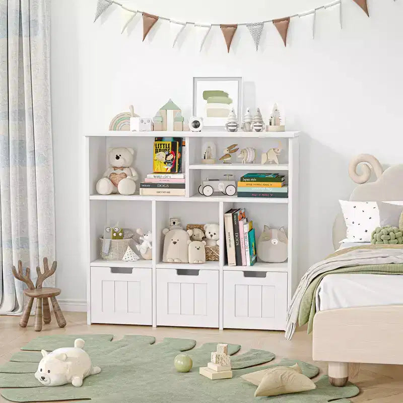 Organiseur de rangement pour jouets, bibliothèque pour enfants avec 3 tiroirs amovibles et roulettes cachées - Blanc (Chambre/Salle de jeux/Chambre de bébé)