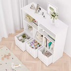 Organiseur de rangement pour jouets, bibliothèque pour enfants avec 3 tiroirs amovibles et roulettes cachées - Blanc (Chambre/Salle de jeux/Chambre de bébé)