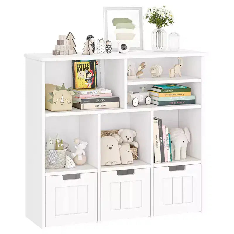 Organiseur de rangement pour jouets, bibliothèque pour enfants avec 3 tiroirs amovibles et roulettes cachées - Blanc (Chambre/Salle de jeux/Chambre de bébé)