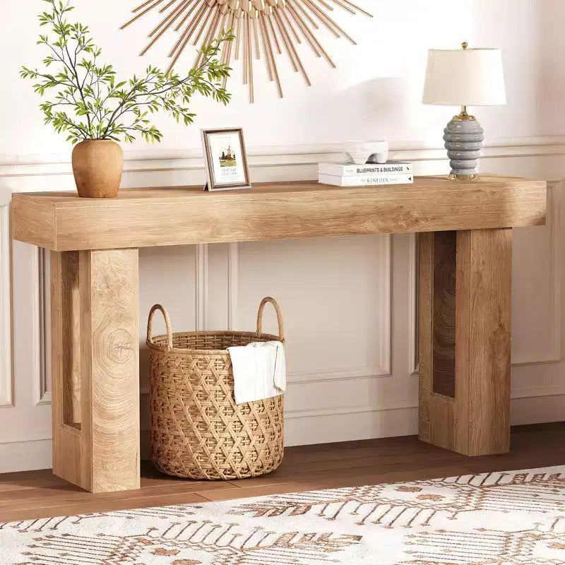 Console de 160 cm de long - Table d'appoint derrière le canapé, Table rectangulaire en bois de style ferme pour entrée, couloir, salon