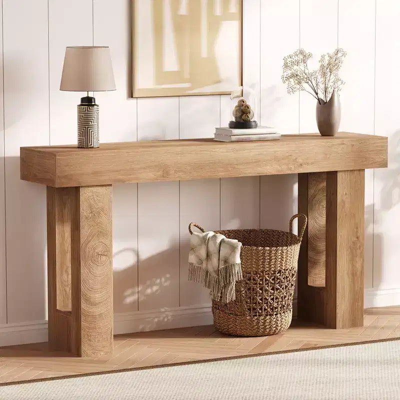 Console de 160 cm de long - Table d'appoint derrière le canapé, Table rectangulaire en bois de style ferme pour entrée, couloir, salon