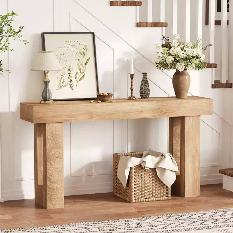 Console de 160 cm de long - Table d'appoint derrière le canapé, Table rectangulaire en bois de style ferme pour entrée, couloir, salon