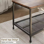 Table basse industrielle, table basse de salon rectangulaire à 2 niveaux avec étagère grillagée, cadre en métal, table basse robuste, marron rustique