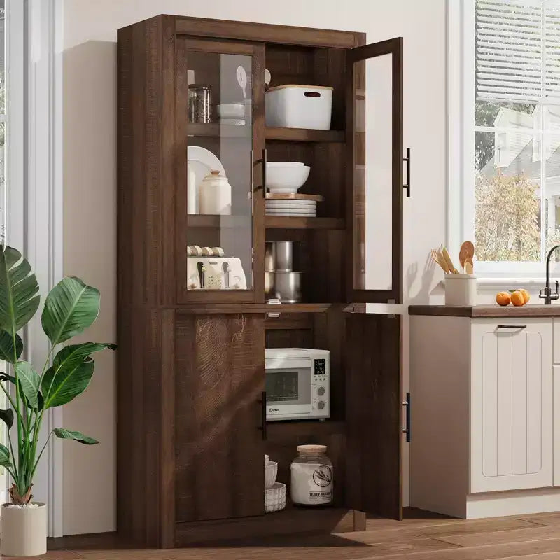 Coolmee Grand garde-manger de cuisine, armoire de rangement avec 2 portes et étagères réglables, buffet de garde-manger et grand espace de rangement pour salle à manger et salon