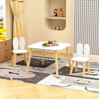 Ensemble table et 2 chaises pour enfants, ensemble table et chaises pour tout-petits 3 pièces sur le thème du lapin, ensemble table de jeu en bois pour enfants, pieds en bois massif (blanc)