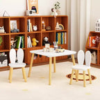 Ensemble table et 2 chaises pour enfants, ensemble table et chaises pour tout-petits 3 pièces sur le thème du lapin, ensemble table de jeu en bois pour enfants, pieds en bois massif (blanc)