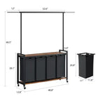 Chariot de tri de linge avec tringle de suspension et étagère de rangement, panier à linge roulant avec roues verrouillables, organisateur de panier à linge pour buanderie