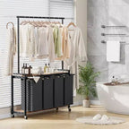 Chariot de tri de linge avec tringle de suspension et étagère de rangement, panier à linge roulant avec roues verrouillables, organisateur de panier à linge pour buanderie