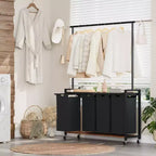 Chariot de tri de linge avec tringle de suspension et étagère de rangement, panier à linge roulant avec roues verrouillables, organisateur de panier à linge pour buanderie