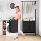 Chariot de tri de linge avec tringle de suspension et étagère de rangement, panier à linge roulant avec roues verrouillables, organisateur de panier à linge pour buanderie