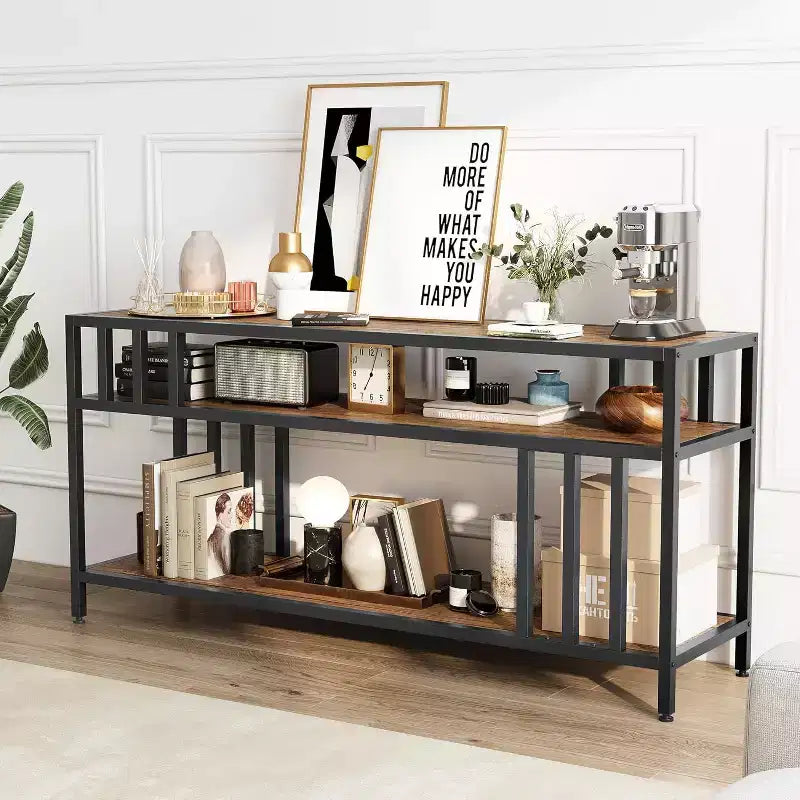 Meuble TV 58/65" pour TV jusqu'à 65/75", meuble de divertissement rustique avec étagères ouvertes à 3 niveaux, console multimédia