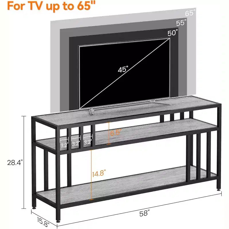 Meuble TV 58/65" pour TV jusqu'à 65/75", meuble de divertissement rustique avec étagères ouvertes à 3 niveaux, console multimédia