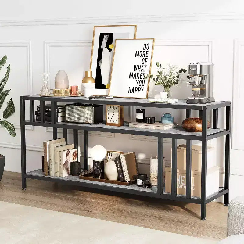 Meuble TV 58/65" pour TV jusqu'à 65/75", meuble de divertissement rustique avec étagères ouvertes à 3 niveaux, console multimédia