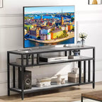 Meuble TV 58/65" pour TV jusqu'à 65/75", meuble de divertissement rustique avec étagères ouvertes à 3 niveaux, console multimédia