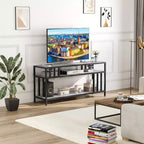 Meuble TV 58/65" pour TV jusqu'à 65/75", meuble de divertissement rustique avec étagères ouvertes à 3 niveaux, console multimédia