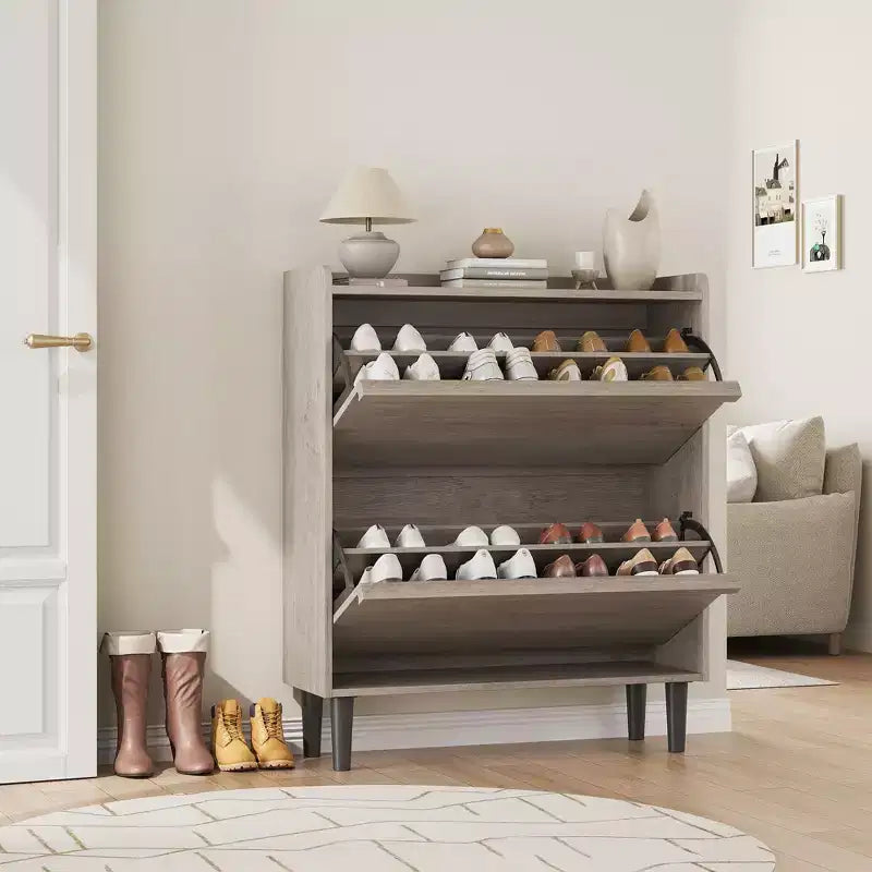 Meuble à chaussures fin en bois autoportant, Meuble à chaussures dissimulé, Meuble à chaussures avec tiroirs et étagère réglable pour Entrée, Couloir, Salon