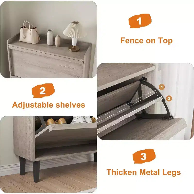 Meuble à chaussures fin en bois autoportant, Meuble à chaussures dissimulé, Meuble à chaussures avec tiroirs et étagère réglable pour Entrée, Couloir, Salon
