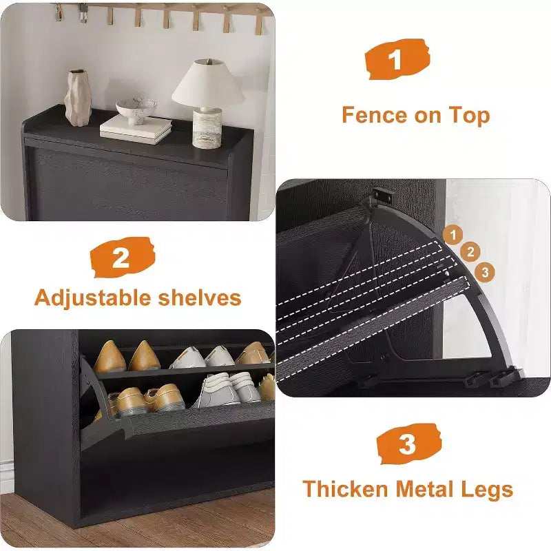 Meuble à chaussures fin en bois autoportant, Meuble à chaussures dissimulé, Meuble à chaussures avec tiroirs et étagère réglable pour Entrée, Couloir, Salon