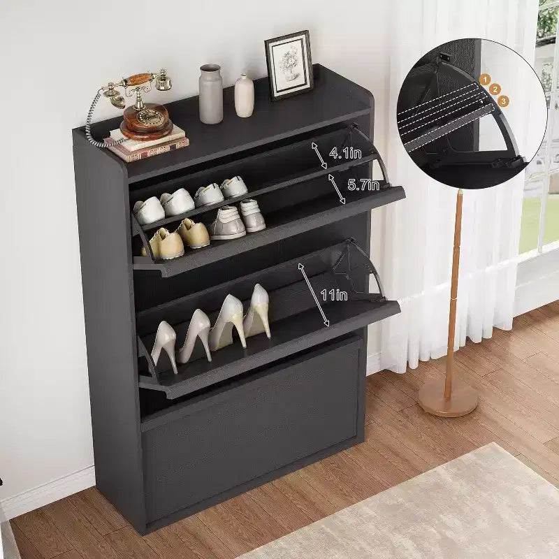 Meuble à chaussures fin en bois autoportant, Meuble à chaussures dissimulé, Meuble à chaussures avec tiroirs et étagère réglable pour Entrée, Couloir, Salon