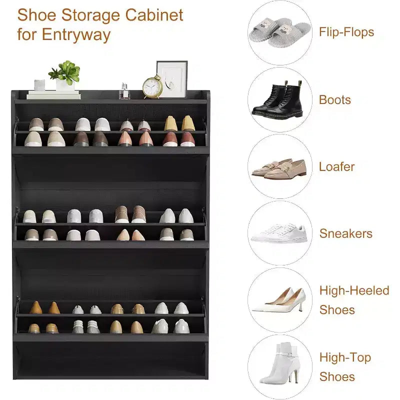 Meuble à chaussures fin en bois autoportant, Meuble à chaussures dissimulé, Meuble à chaussures avec tiroirs et étagère réglable pour Entrée, Couloir, Salon