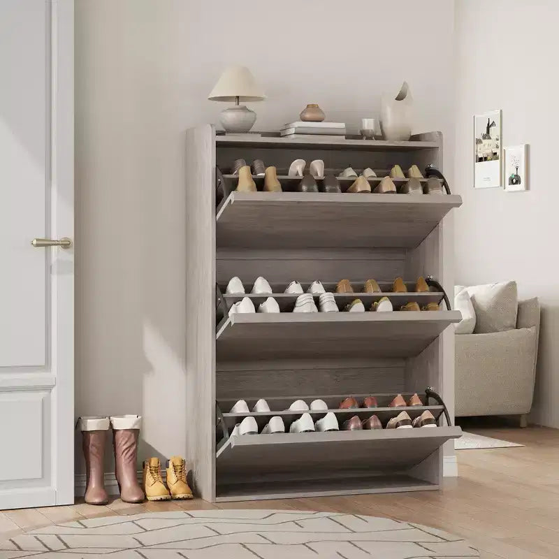 Meuble à chaussures fin en bois autoportant, Meuble à chaussures dissimulé, Meuble à chaussures avec tiroirs et étagère réglable pour Entrée, Couloir, Salon