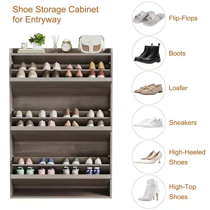 Meuble à chaussures fin en bois autoportant, Meuble à chaussures dissimulé, Meuble à chaussures avec tiroirs et étagère réglable pour Entrée, Couloir, Salon
