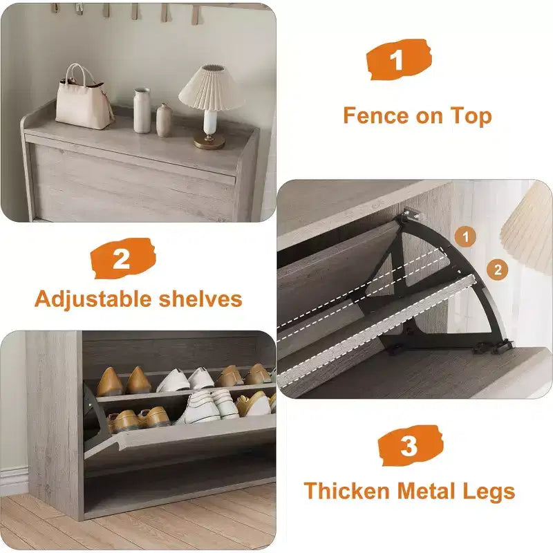 Meuble à chaussures fin en bois autoportant, Meuble à chaussures dissimulé, Meuble à chaussures avec tiroirs et étagère réglable pour Entrée, Couloir, Salon